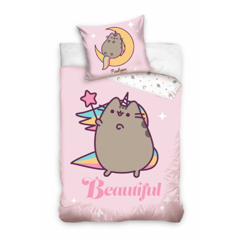 Juego de cama de algodón 140x200 Pusheen Unicornio Rosa