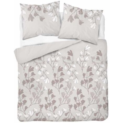 Juego de cama de franela 220x200 con flores claras en beige