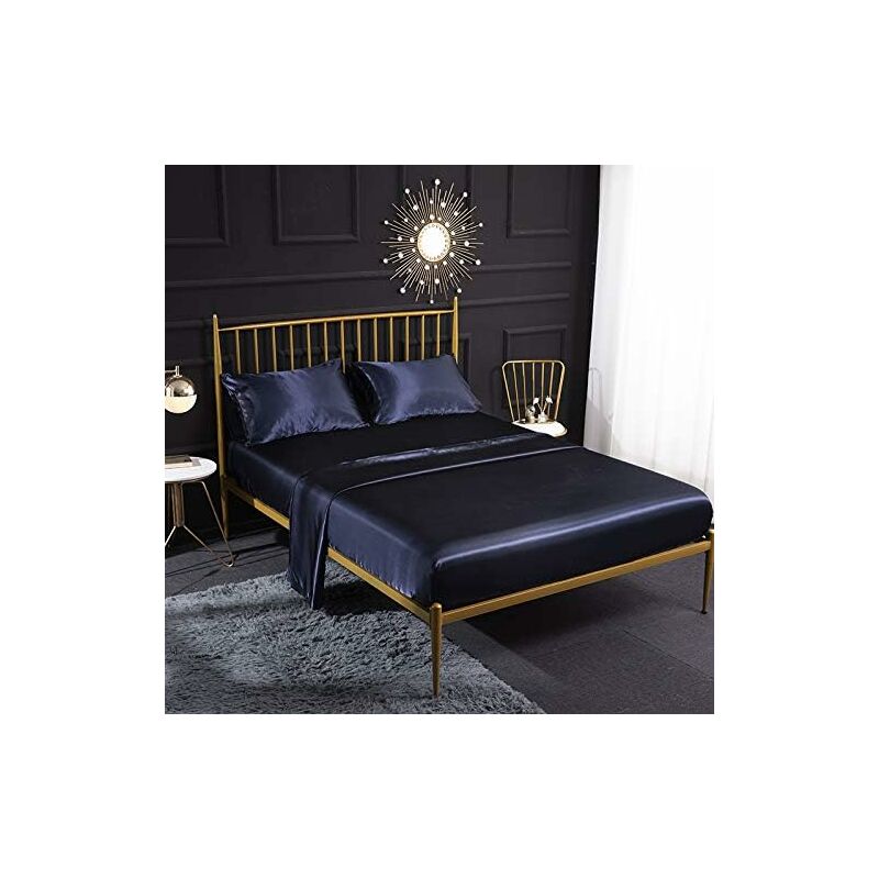 

Juego de cama de satén de seda color crema de 3 piezas con sábana bajera de satén, sábana plana, funda de almohada transpirable, (azul real)