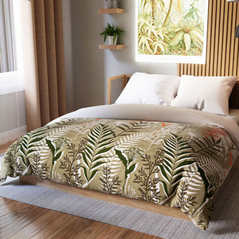 Juego de cama FELINA 160x200 cm - satén de algodón, beige, estampado vegetal