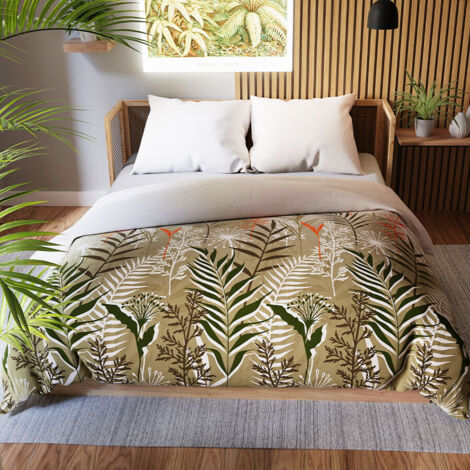Juego de cama FELINA 220x200 cm - satén de algodón, beige, estampado vegetal