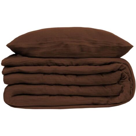 Juego de cama Flora de 3 piezas de gasa de algodón marrón 240x220cm - Atmosphera créateur d'intérieur