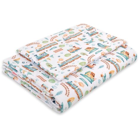 Juego de cama infantil con relleno 120x90cm - Tren turquesa