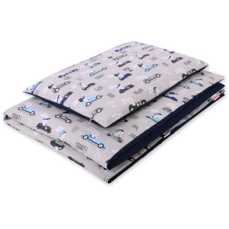 Juego de cama infantil de 2 piezas de algodón 135x100 cm - Conejitos en coches, gris