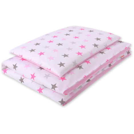 Juego de cama infantil de algodón de 2 piezas de doble cara - estrellas grises y rosas