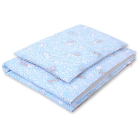 Juego de cama infantil de algodón de dos piezas de doble cara - conejitos azules/grises