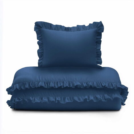 Juego de cama para bebé con volantes 90x120 algodón 2 piezas azul marino vaquero