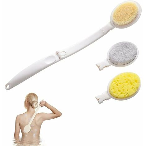 Juego de cepillos de baño 3 en 1, cepillo de ducha plegable con mango extralargo, esponja de lufa y cerdas de cepillo para la espalda para exfoliar o cepillar la piel seca,Ternel