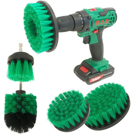 Juego de cepillos de limpieza, 5 piezas: cepillo para taladro, cepillo para destornillador, cepillo para taladro potente para azulejos, cocina, suelos, coche, bañera, verde