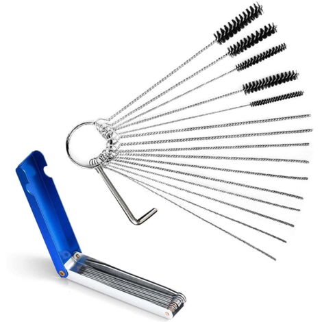 Juego de cepillos de limpieza en aerosol, juego de 15 piezas de limpiadores de carburador de nailon y acero inoxidable, con llave hexagonal: 5 cepillos (2-7 mm) y 10 agujas, apto para coches, motocicl