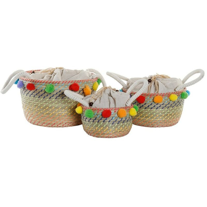 

Juego de Cestas DKD Home Decor Algodón Pompones Boho Hierba marina (3 pcs)