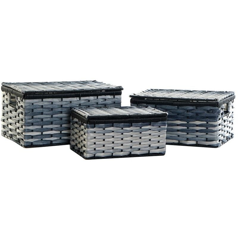 

Juego de Cestas DKD Home Decor Azul PVC Metal (3 pcs) (40 x 28 x 21 cm) (35 x 24 x 18 cm) (30 x 21 x 15 cm)