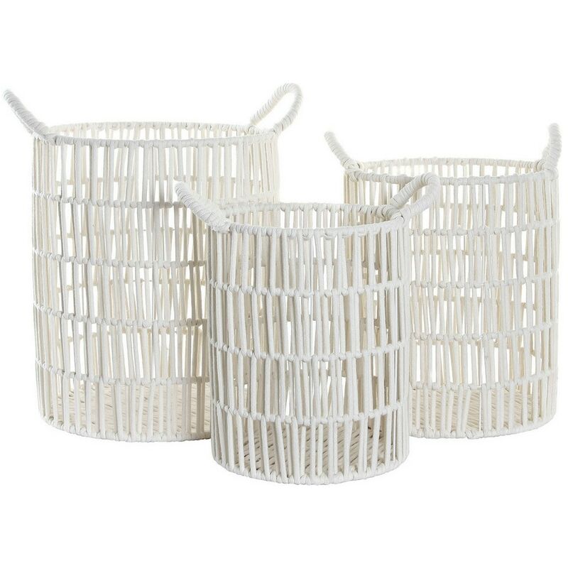 

Juego de Cestas DKD Home Decor Blanco Algodón Metal Bali (3 pcs)