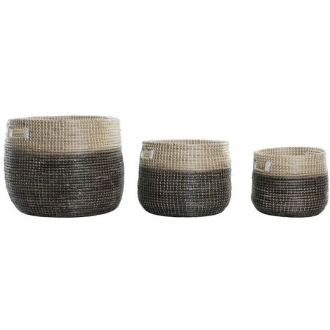Juego de Cestas DKD Home Decor Natural Gris Hierba marina (3 pcs) (37 x 37 x 40 cm)