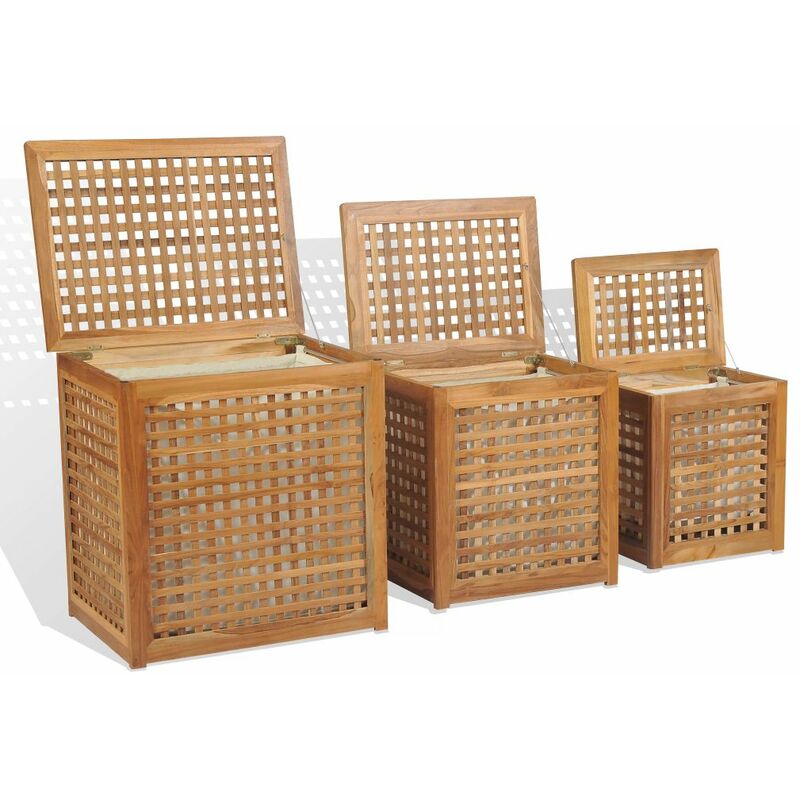 

Juego de cestos para la ropa 3 unidades madera de teca