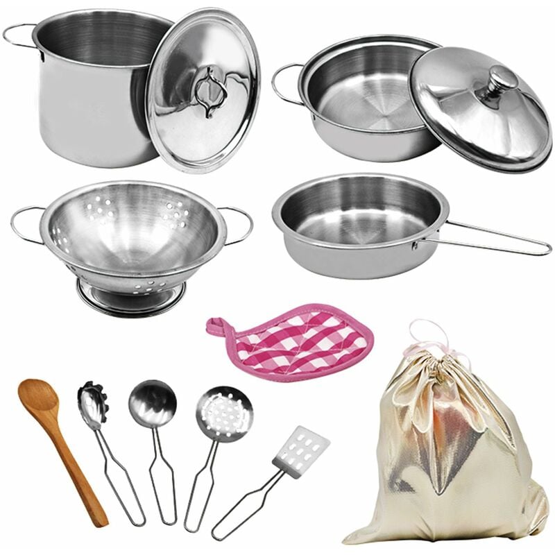 

Happyshopping - Juego de cocina de 12 piezas, juego de simulacion con bolsa de almacenamiento, juguete de cocina simulado, olla de sopa de acero