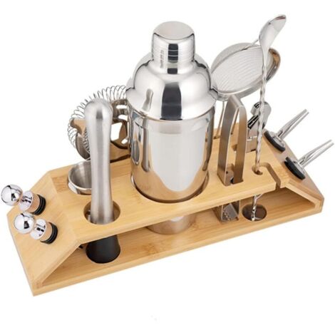 Juego de coctelera de 13 piezas, kit de barman, coctelera de acero inoxidable de 550 ml, cuchara mezcladora, machacador, pinzas para hielo, tapa medidora, medidor, vertedores de licor, accesorios de b