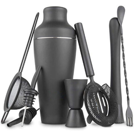 Juego de coctelería de bar, coctelera de 600 ml para mezclar bebidas, juego de 8 piezas, ideal como regalo para bartenders, coctelera negra.
