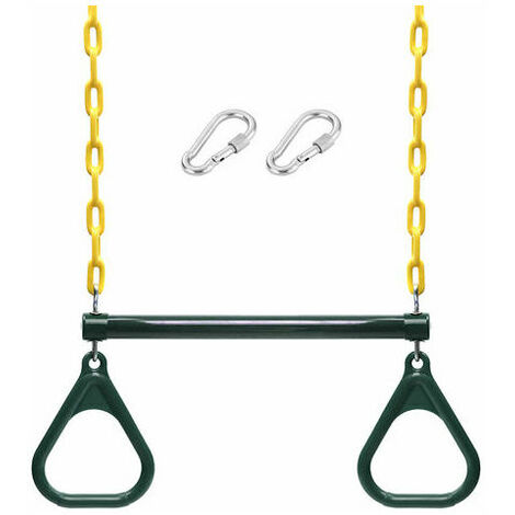 Juego de columpio de barra oscilante y anillos de trapecio para trabajo pesado con cadenas y mosquetones recubiertos de plástico de 47'',Modelo:Verde - Verde