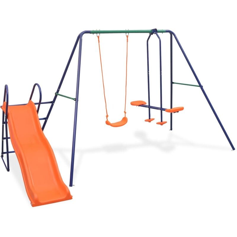

Juego de columpios de 3 asientos y tobogán naranja