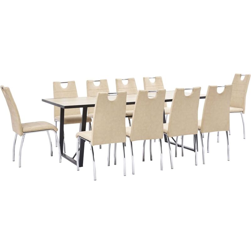 

BHD - Juego de comedor 11 piezas cuero sintético color crema
