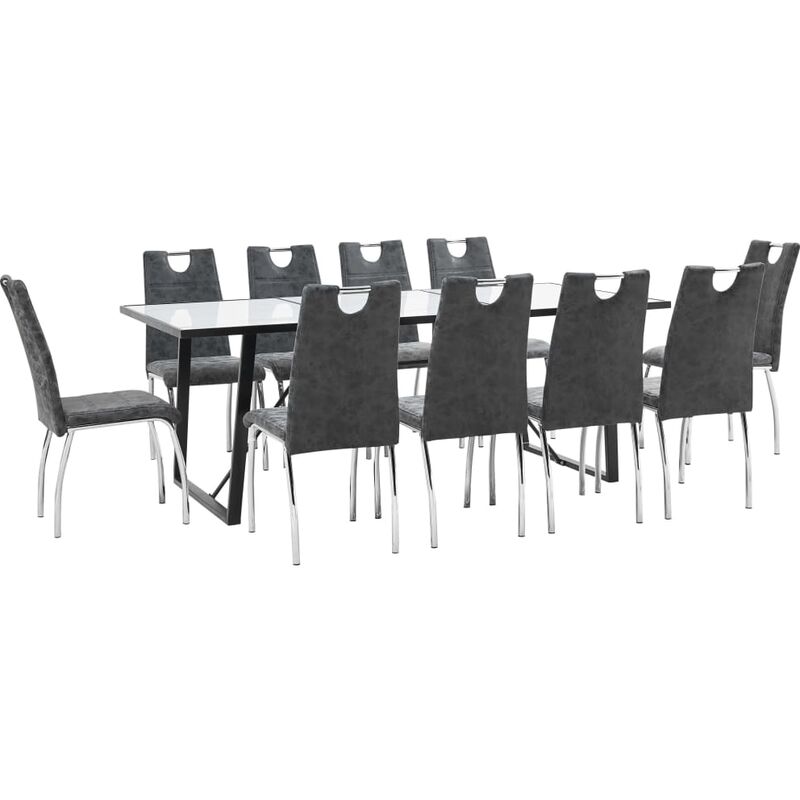 

vidaXL Juego de Comedor Cuero Sintético 11 Piezas Negro - Negro
