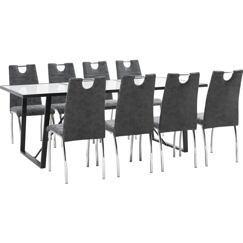

vidaXL Juego de Comedor Cuero Sintético 9 Piezas Negro - Negro