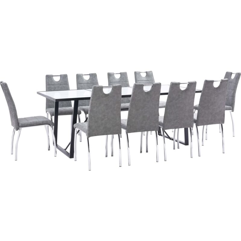 

vidaXL Juego de Comedor Cuero Sintético 11 Piezas Gris - Gris