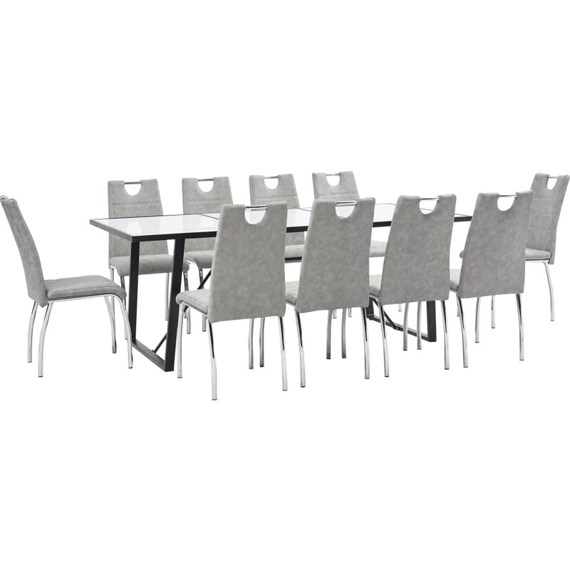 

vidaXL Juego de Comedor Cuero Sintético 11 Piezas Gris Claro - Gris