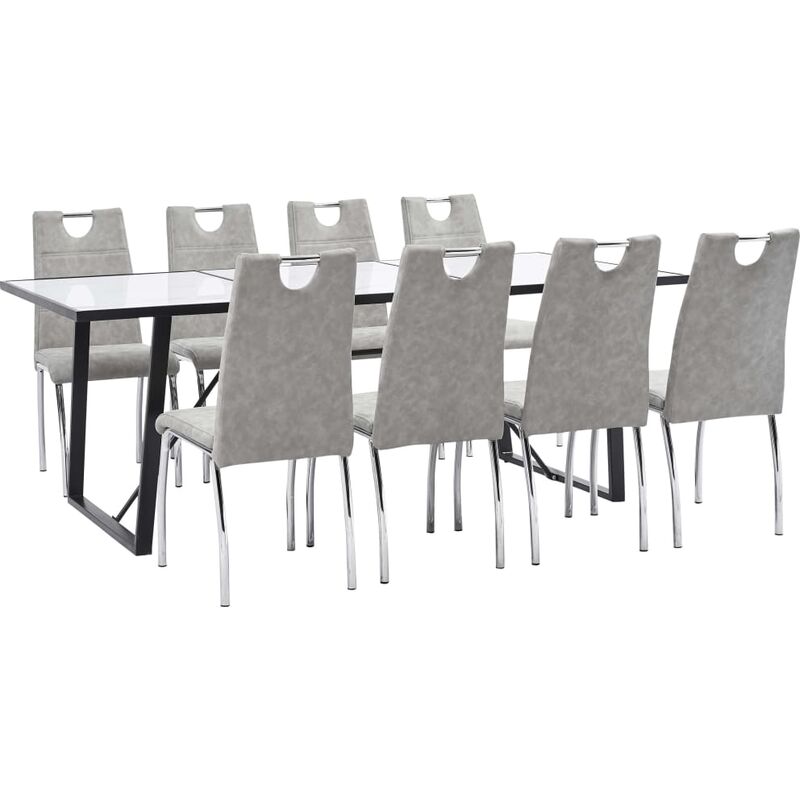 

vidaXL Juego de Comedor Cuero Sintético 9 Piezas Gris Claro - Gris