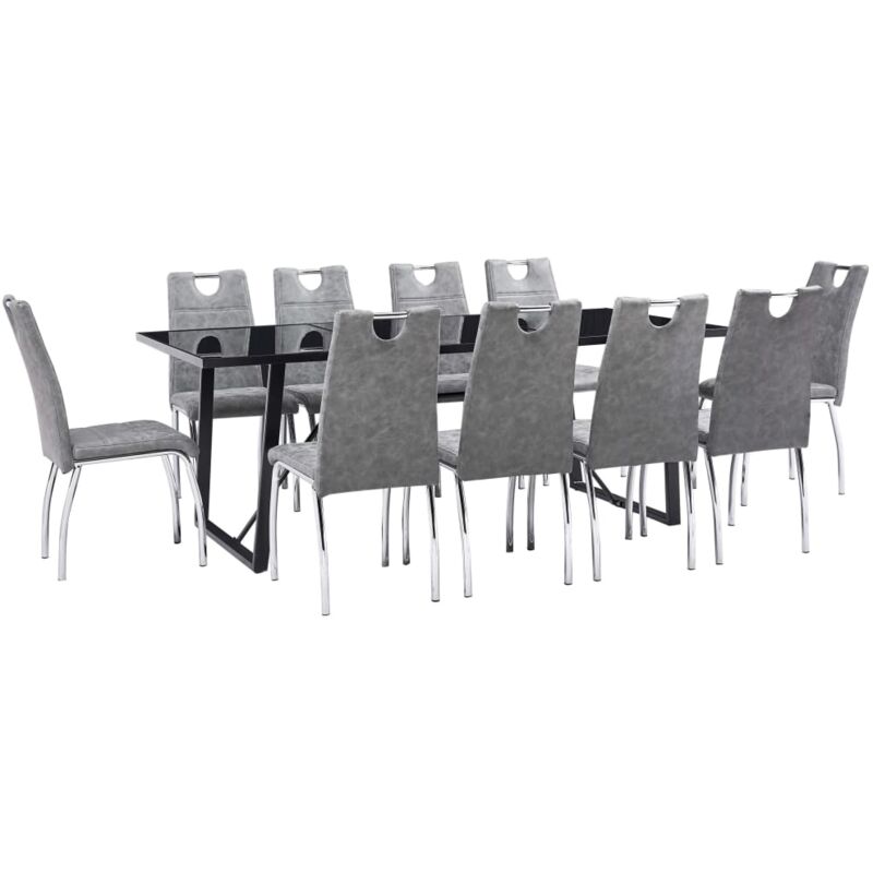 

vidaXL Juego de Comedor Cuero Sintético 11 Piezas Gris - Gris