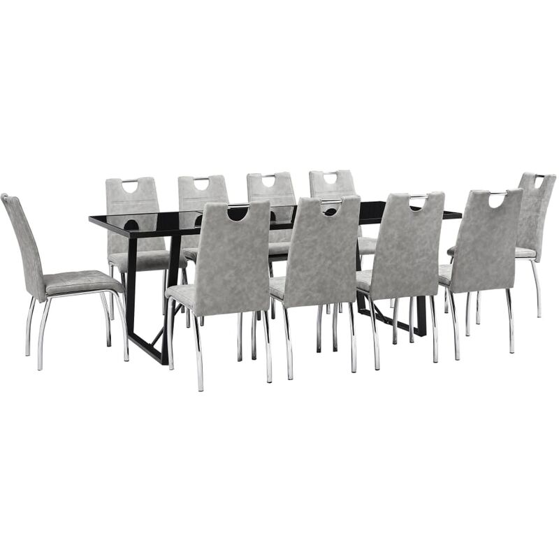 

vidaXL Juego de Comedor Cuero Sintético 11 Piezas Gris Claro - Gris