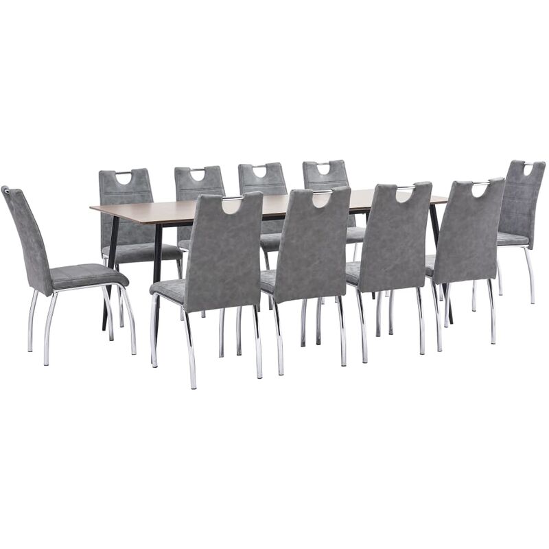 

vidaXL Juego de Comedor Cuero Sintético 11 Piezas Gris - Gris