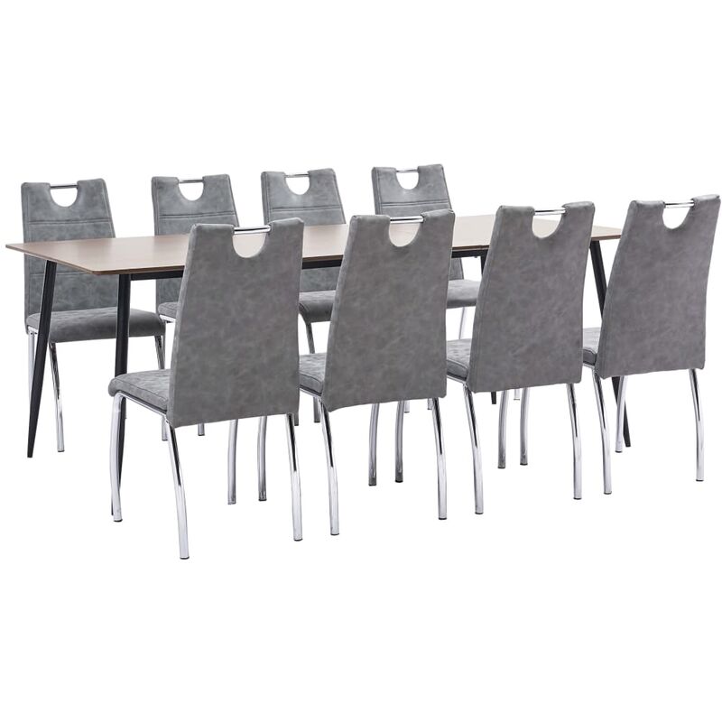 

vidaXL Juego de Comedor Cuero Sintético 9 Piezas Gris - Gris