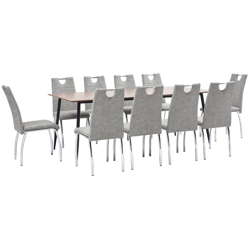 

vidaXL Juego de Comedor Cuero Sintético 11 Piezas Gris Claro - Gris