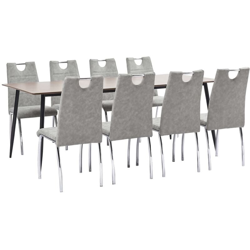 

vidaXL Juego de Comedor Cuero Sintético 9 Piezas Gris Claro - Gris
