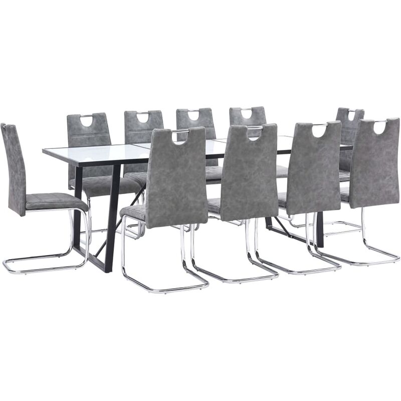 

Juego de comedor 11 piezas cuero sintético gris