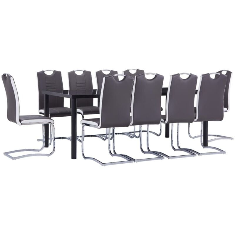

vidaXL Juego de comedor 11 piezas cuero sintético gris - Gris