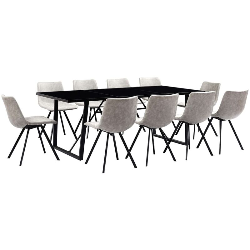 

Rogal Home&Deco Juego de comedor 11 piezas cuero sintético gris claro
