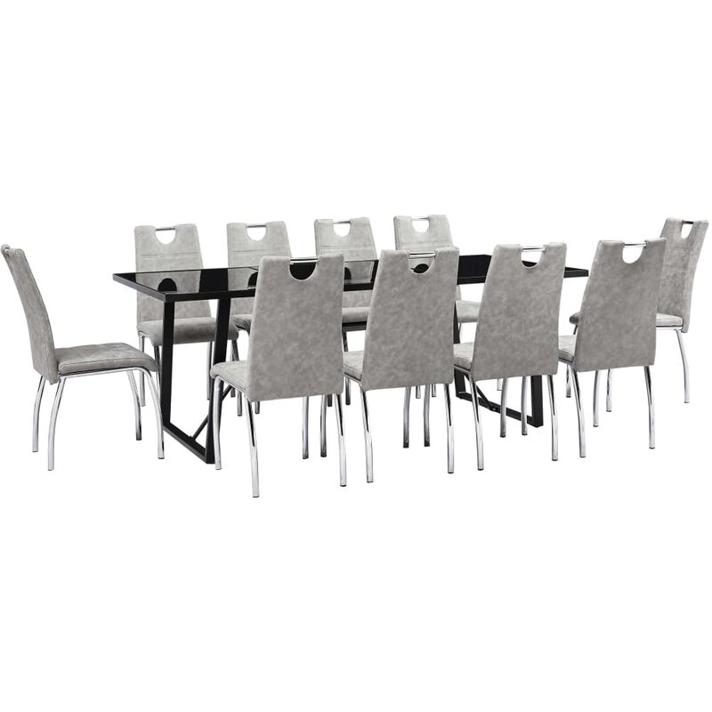 

Juego de comedor 11 piezas cuero sintético gris claro