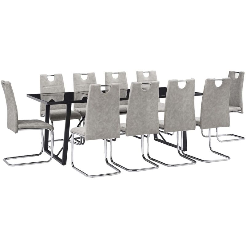

Juego de comedor 11 piezas cuero sintético gris claro