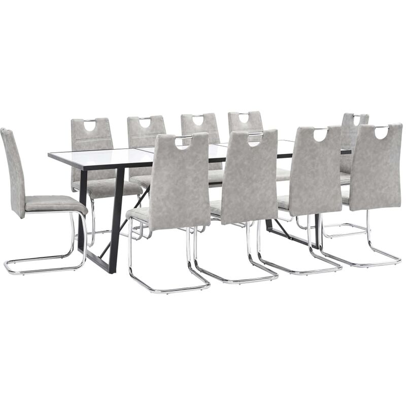 

Juego de comedor 11 piezas cuero sintético gris claro