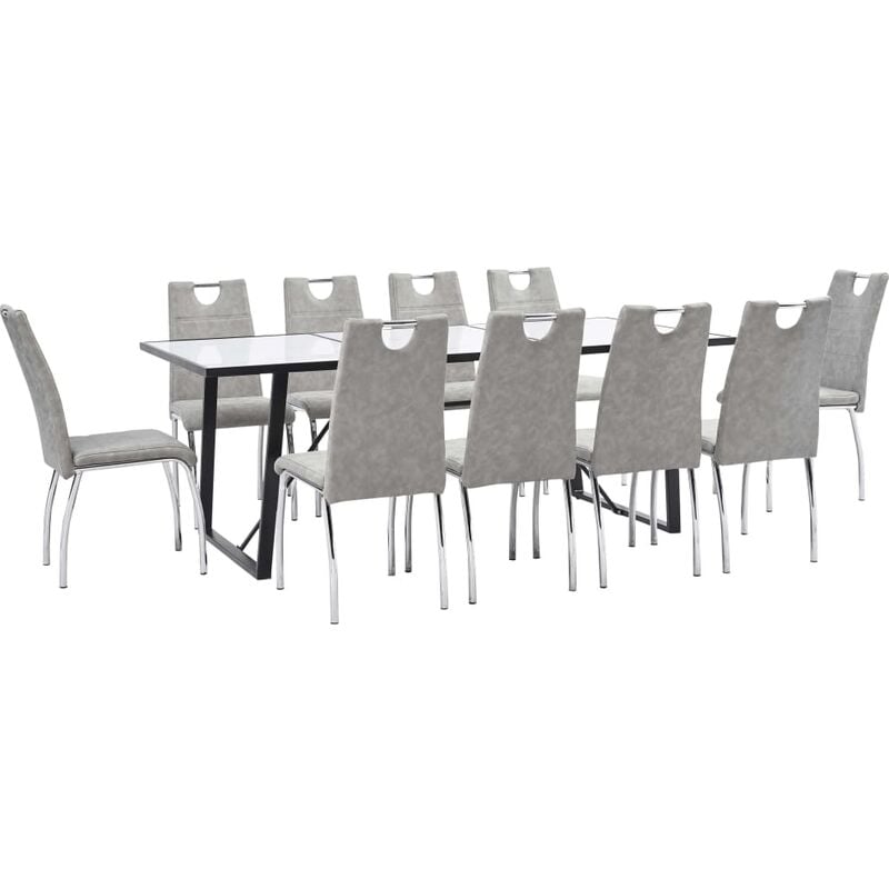 

Juego de comedor 11 piezas cuero sintético gris claro