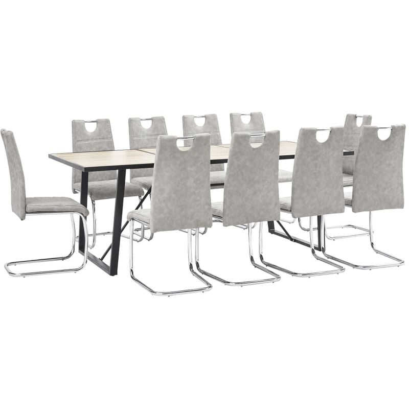 

Juego de comedor 11 piezas cuero sintético gris claro