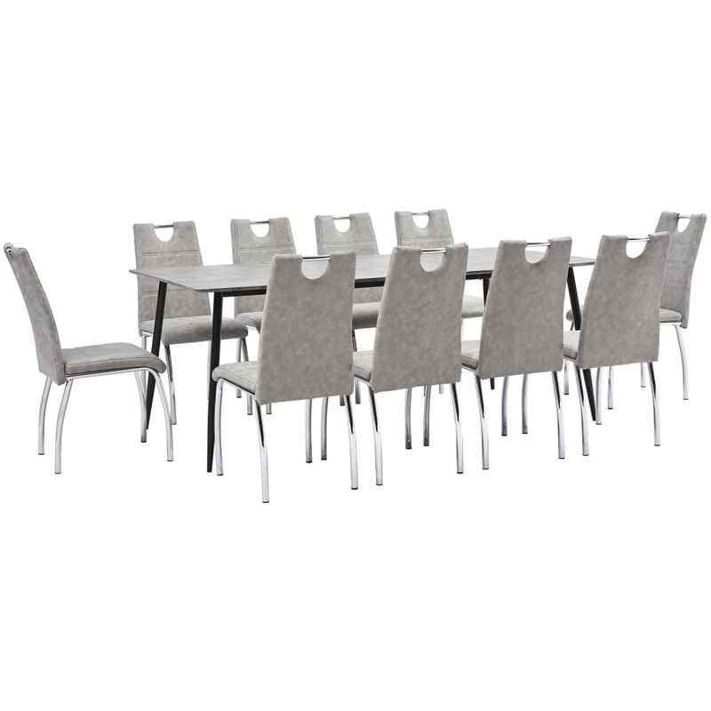

Juego de comedor 11 piezas cuero sintético gris claro