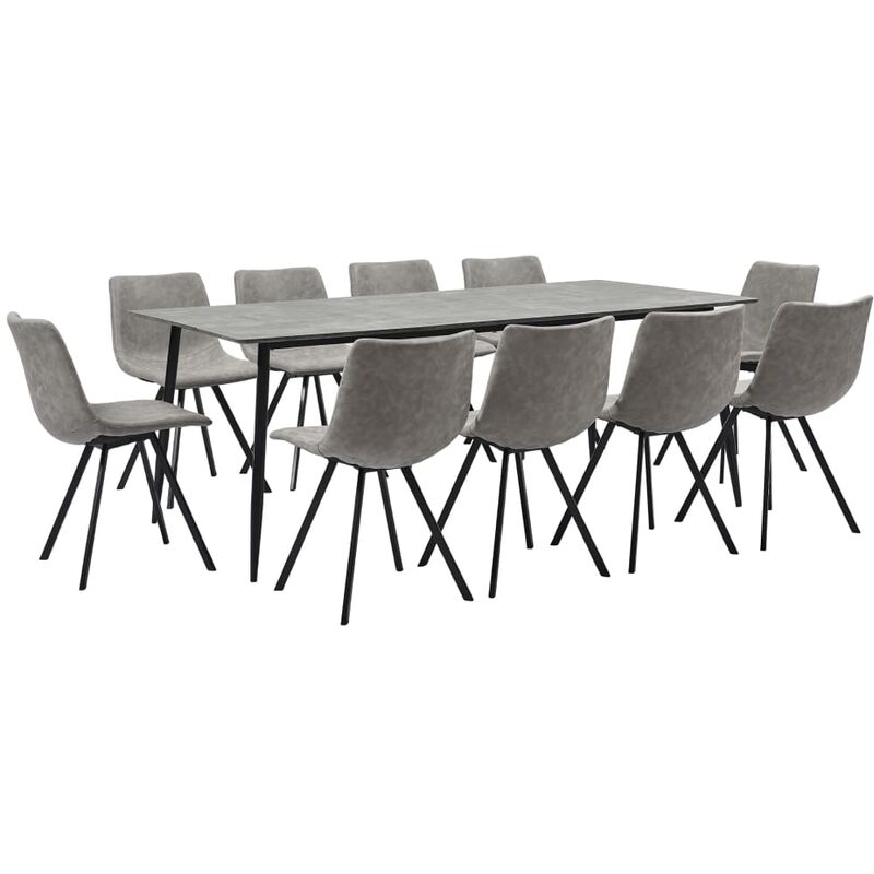 

Juego de comedor 11 piezas cuero sintético gris claro