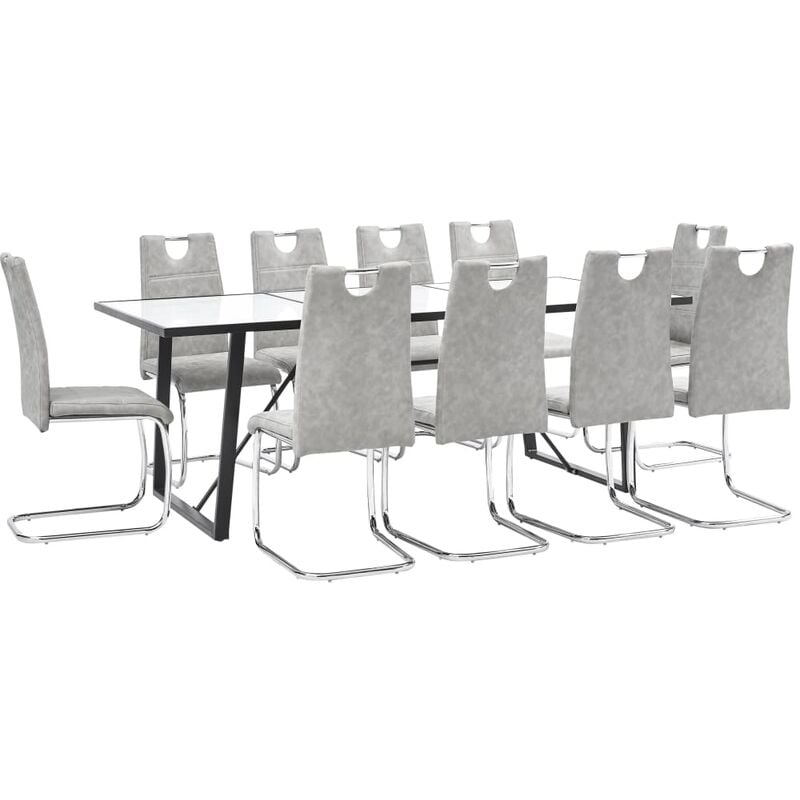 

vidaXL Juego de Comedor Cuero Sintético 11 Piezas Gris Claro - Gris