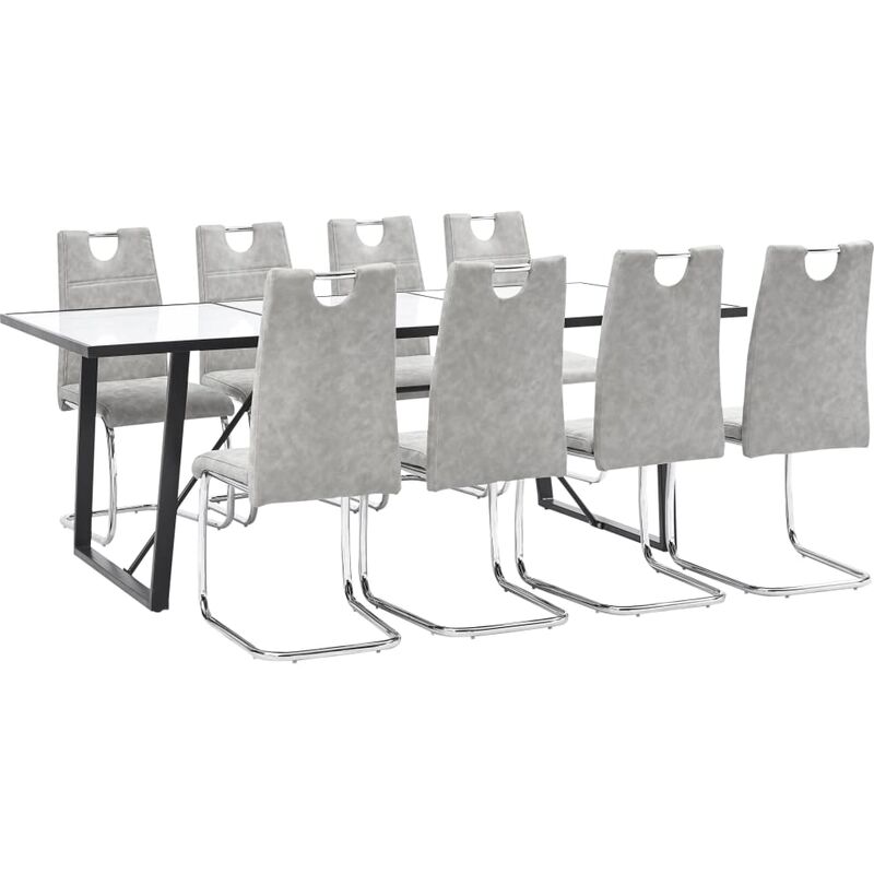 

vidaXL Juego de Comedor Cuero Sintético 9 Piezas Gris Claro - Gris