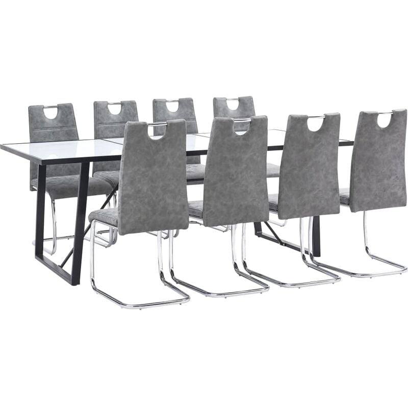

vidaXL Juego de Comedor Cuero Sintético 9 Piezas Gris - Gris