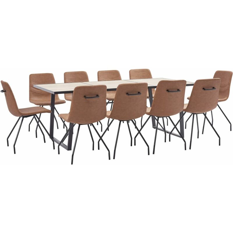 

Juego de comedor 11 piezas cuero sintético marrón
